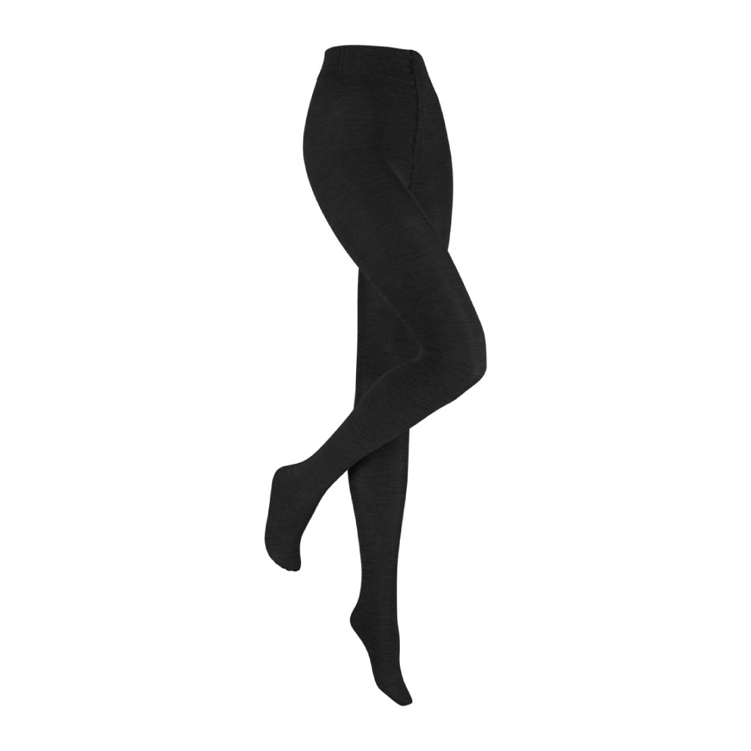 Zwarte wollen maillot (S35) met voetdeel en platte naad, zijdezicht