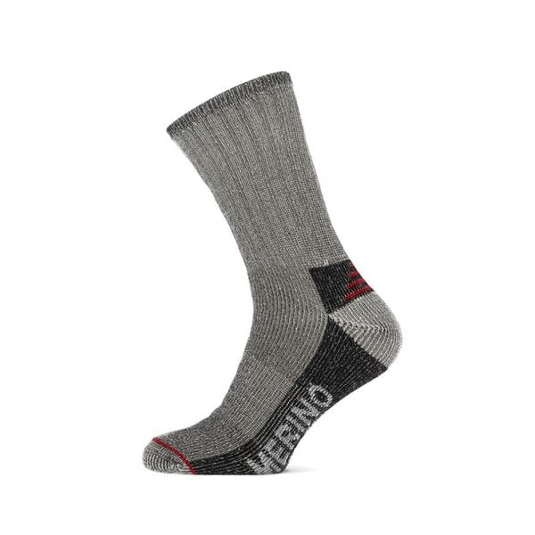 Thermosokken 2-pack: donkergrijze sok met rode accenten en zwarte hiel/teen