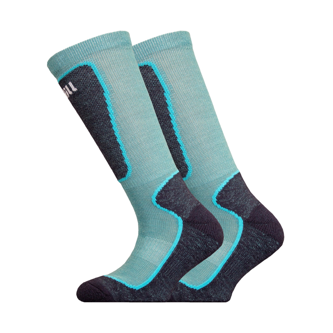 Kinder skikousen Valta Junior blauw met donkerblauwe hiel/teen en blauwe inzetpanelen