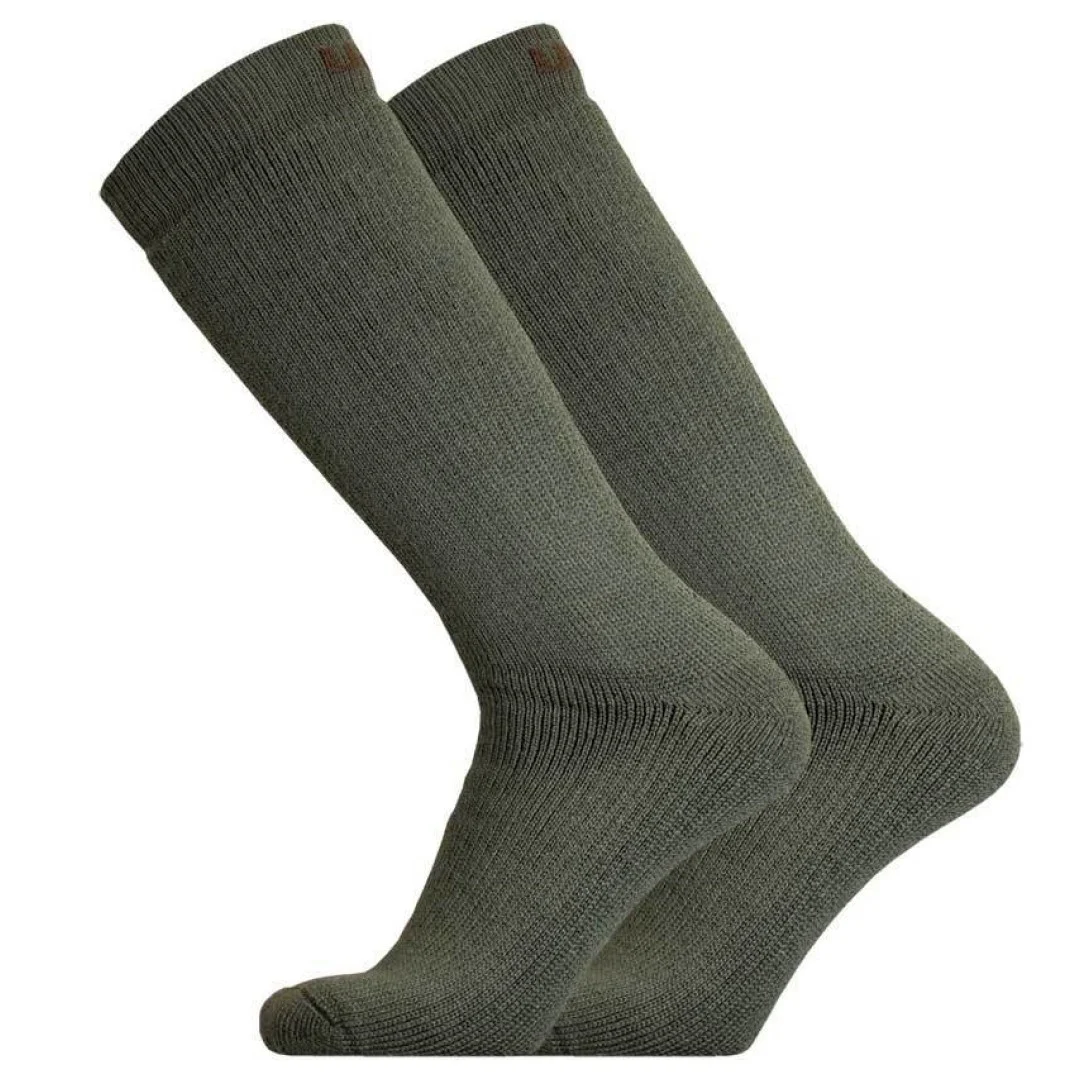 Groene outdoor thermokniekousen met geribde boord en gevormde hiel/teen