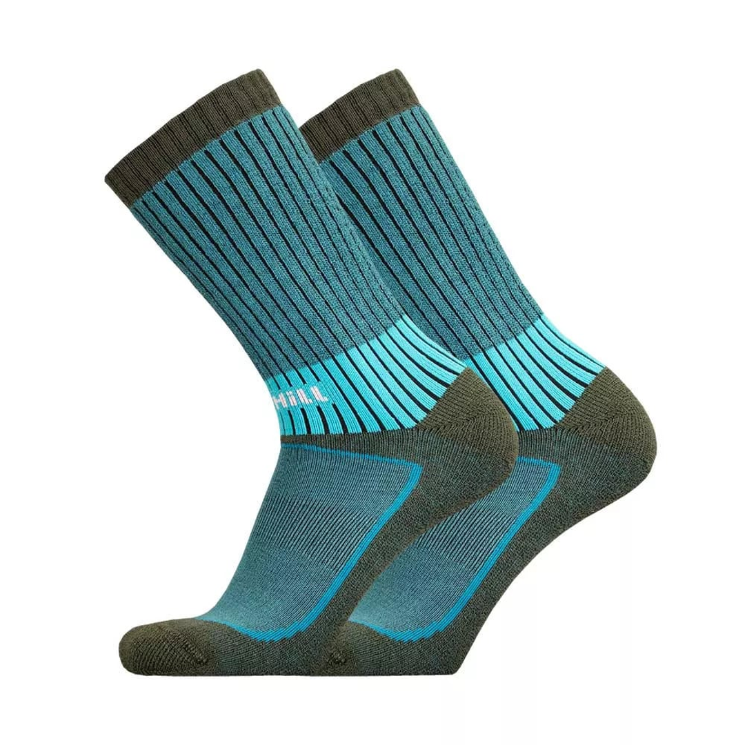 Vaaru wandelsokken, turquoise met ribboord en grijs/zwart hak-teen