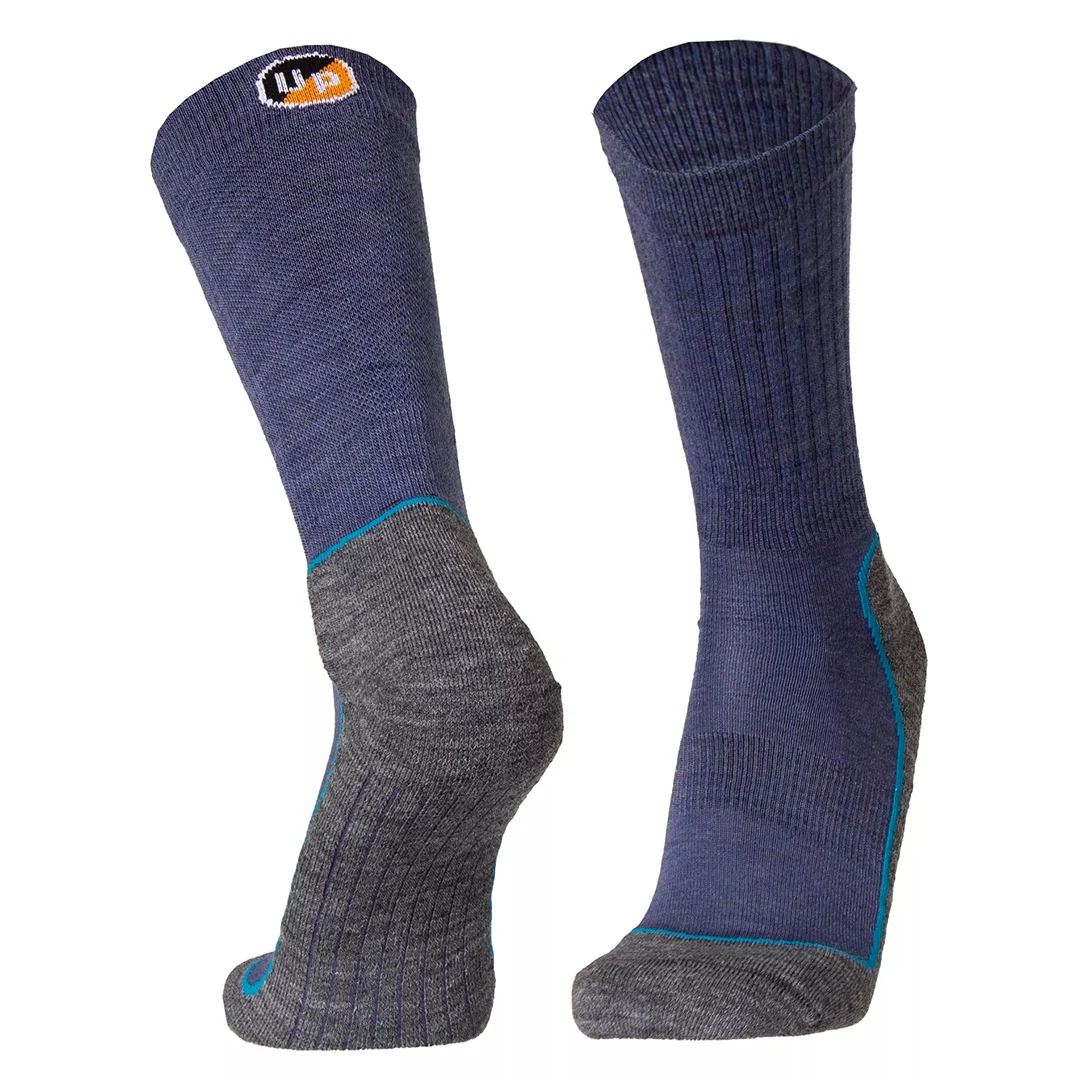 4-laagse wandelsokken Tencel™ grijs/blauw: hoge schacht, grijze voet, blauwe lijn