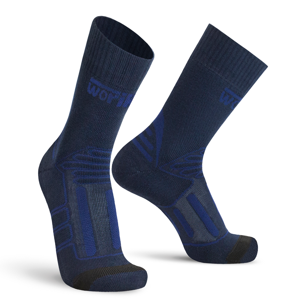 Compressie thermosokken marine met blauwe inzet en ribgebreide schacht