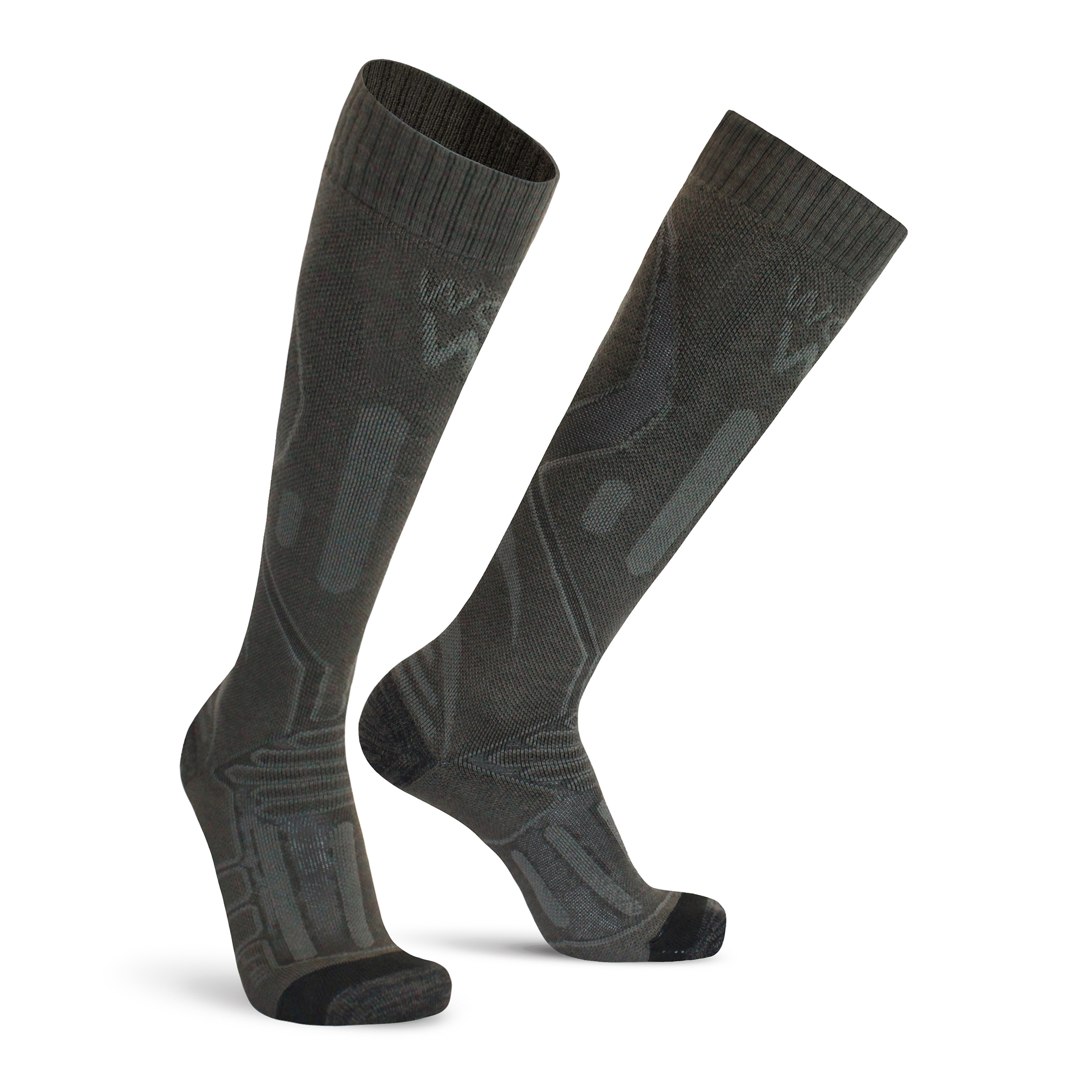 Thermo kniehoogcompressiekousen army groen met donker patroon