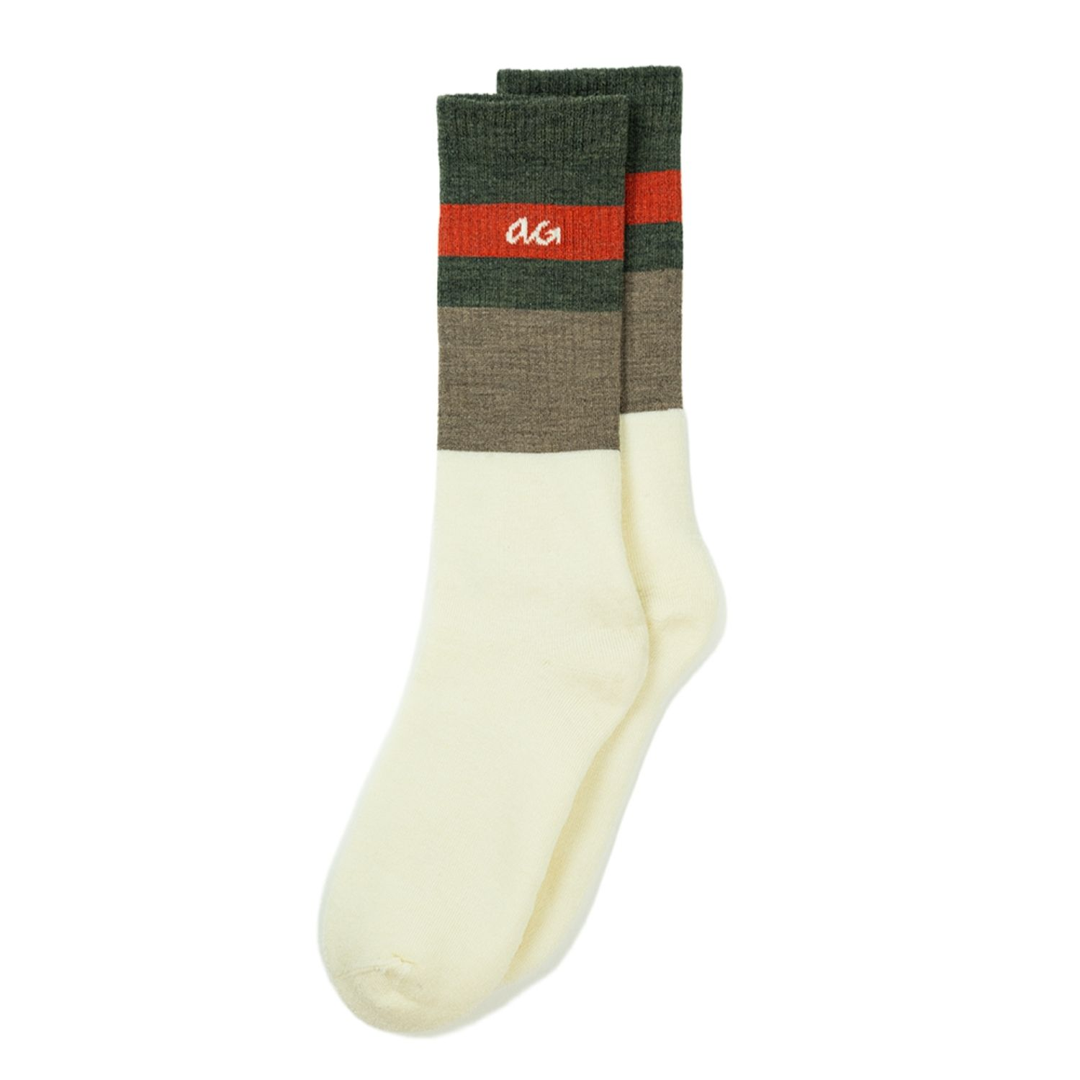 Hike Booty wandelsokken off-white met groene, rode en bruine banen