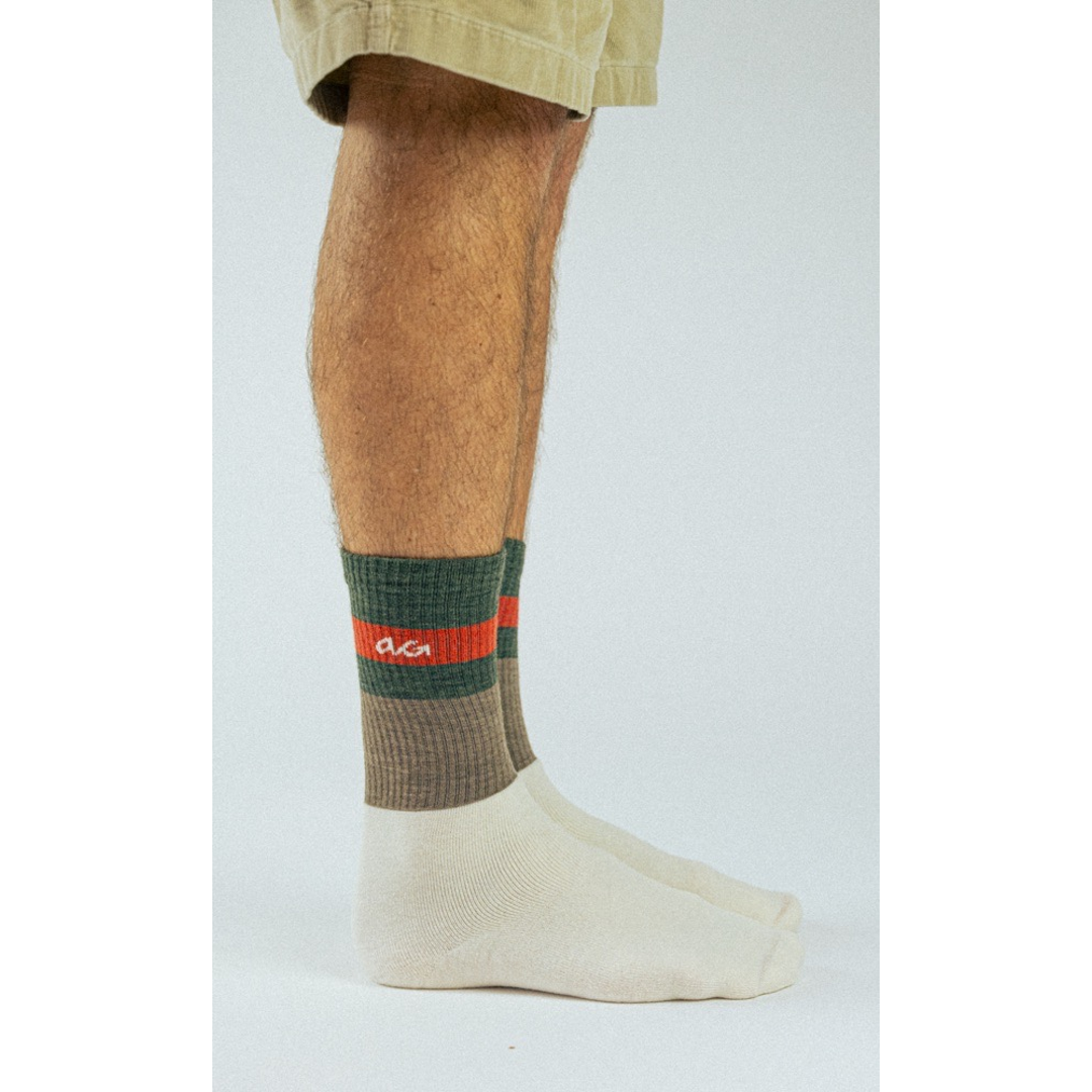 Alfredo Gonzales wandelsok off-white met groene rode band en bruine middenzone
