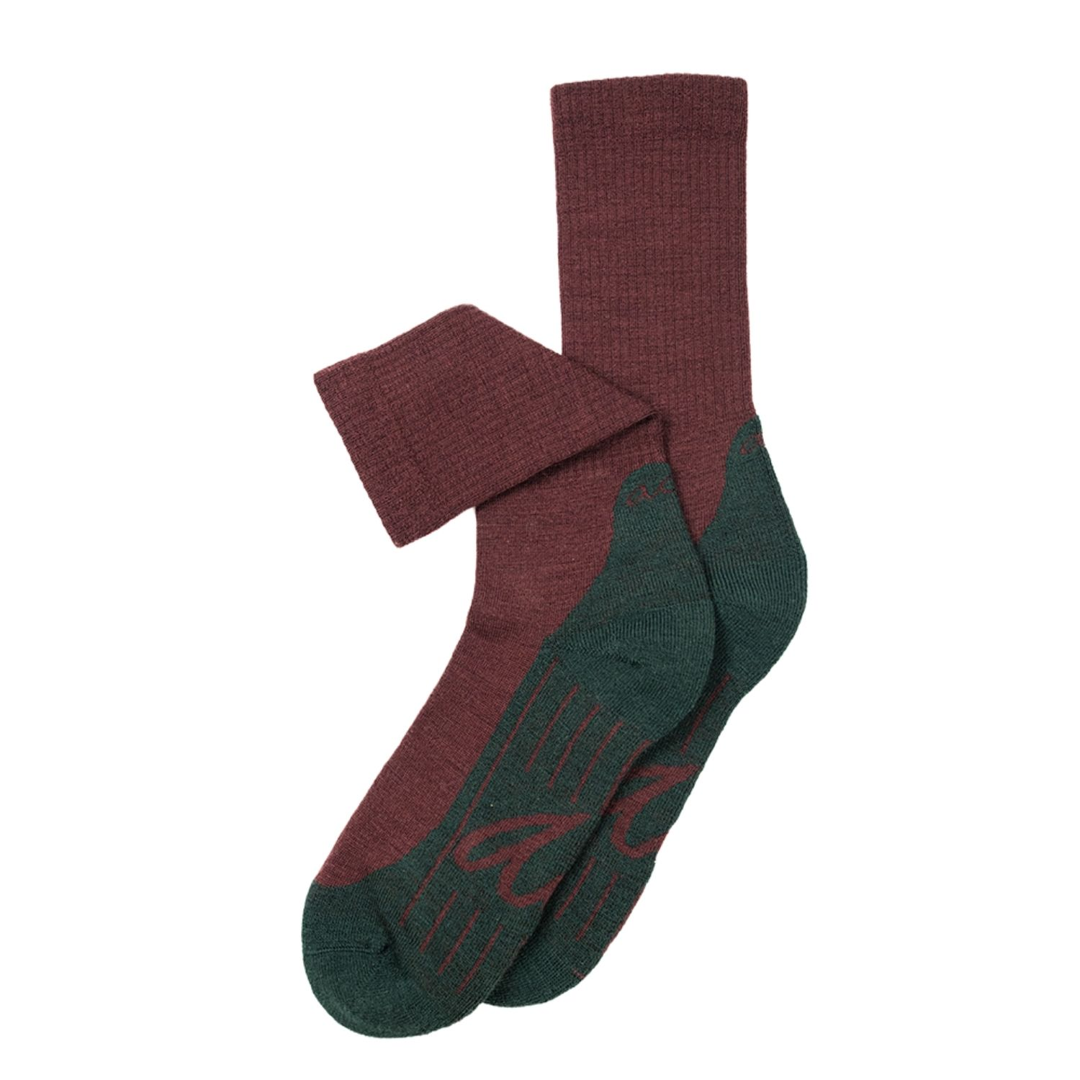 Hike plain wandelsokken bordeaux met donkergroene print op hiel en voorvoet