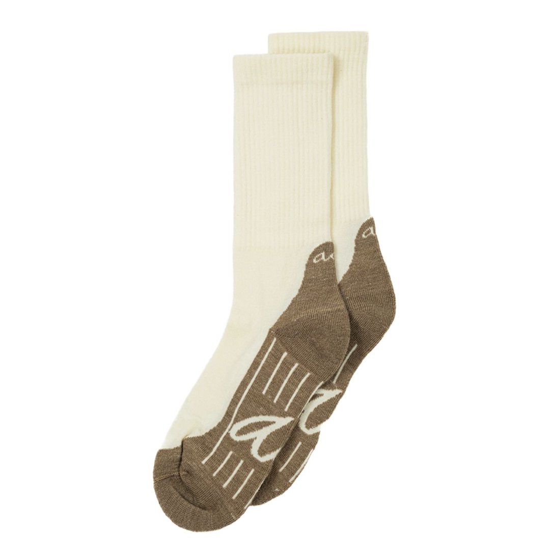 Hike plain wandelsokken off white met bruine print op hiel en voorvoet