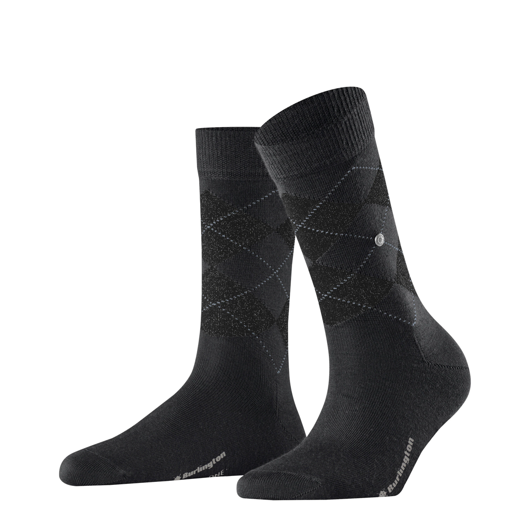 Marylebone damessokken zwart met argyle ruitpatroon en glitter accenten