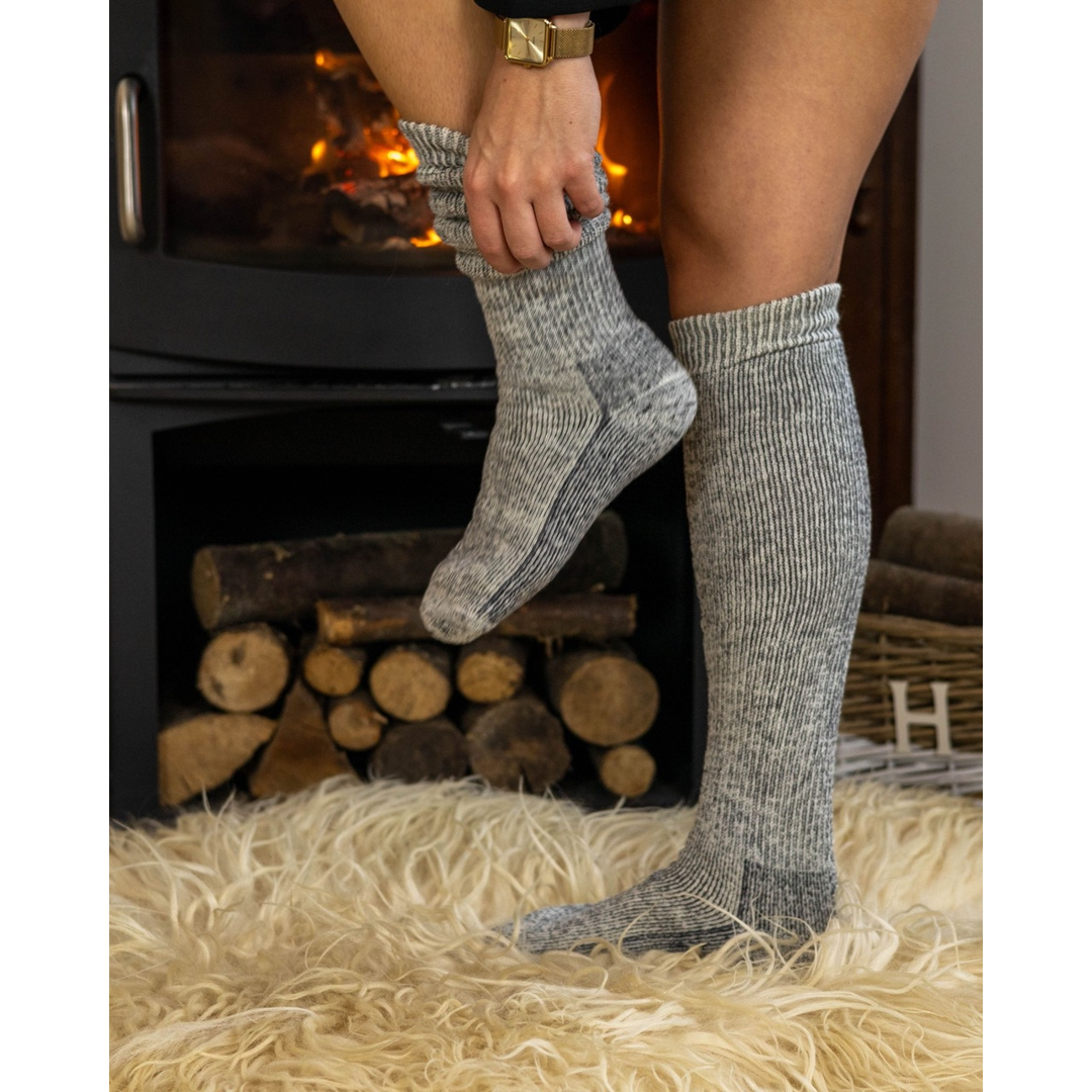 Thermokniekousen met badstof en Tencel™ lichtgrijs, rondom voet en schacht