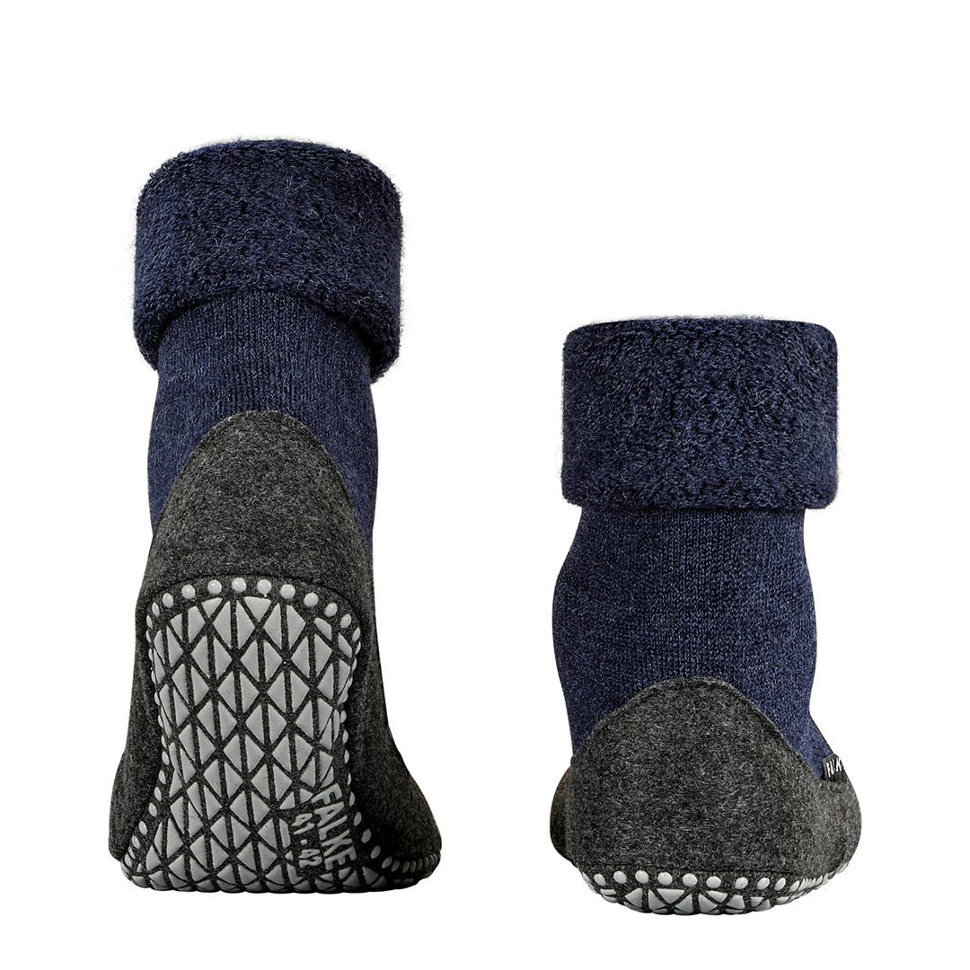 Heren sokpantoffels donkerblauw met brede boord en antislipzool met ruitpatroon