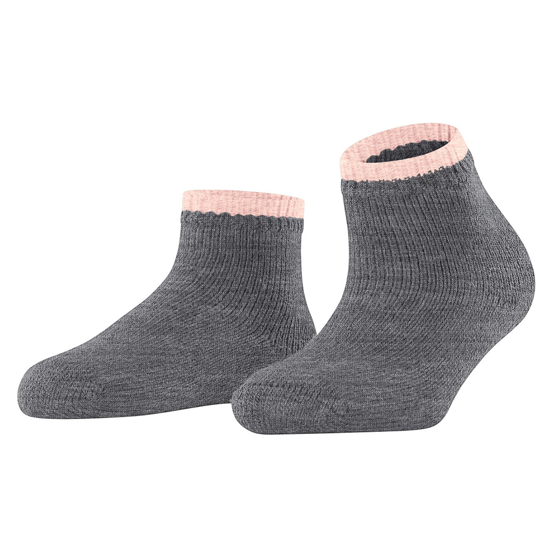 Dames huissokken grijs met roze geribde boord en afgeronde neus.