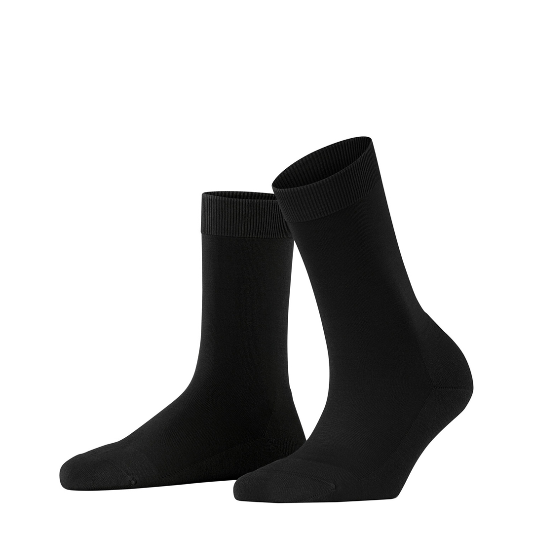 Dames sokken (merino-lyocell) zwart paar met ribboord en platte teennaad