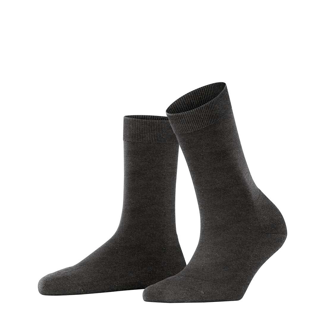 Donkergrijze damessokken (merino-lyocell) paar met ribboord en teennaad