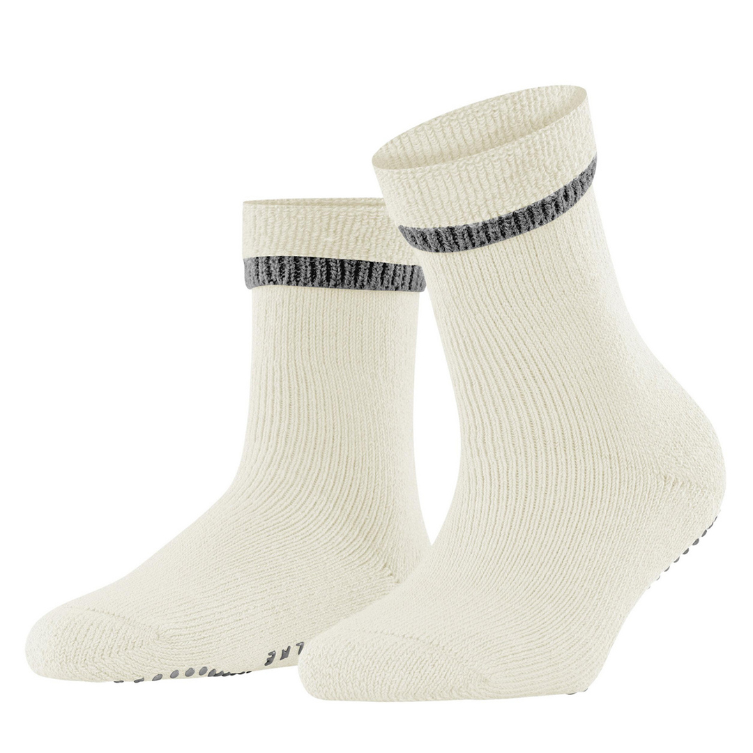 Gebroken-witte huissokken met grijze ribboord en anti-slip noppen
