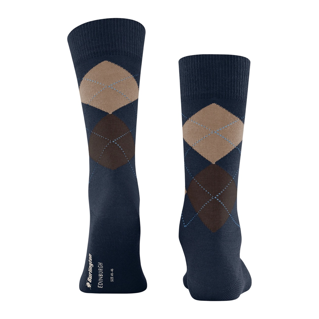 Edinburgh argyle herensokken, marineblauw met ruiten in beige, bruin en blauw