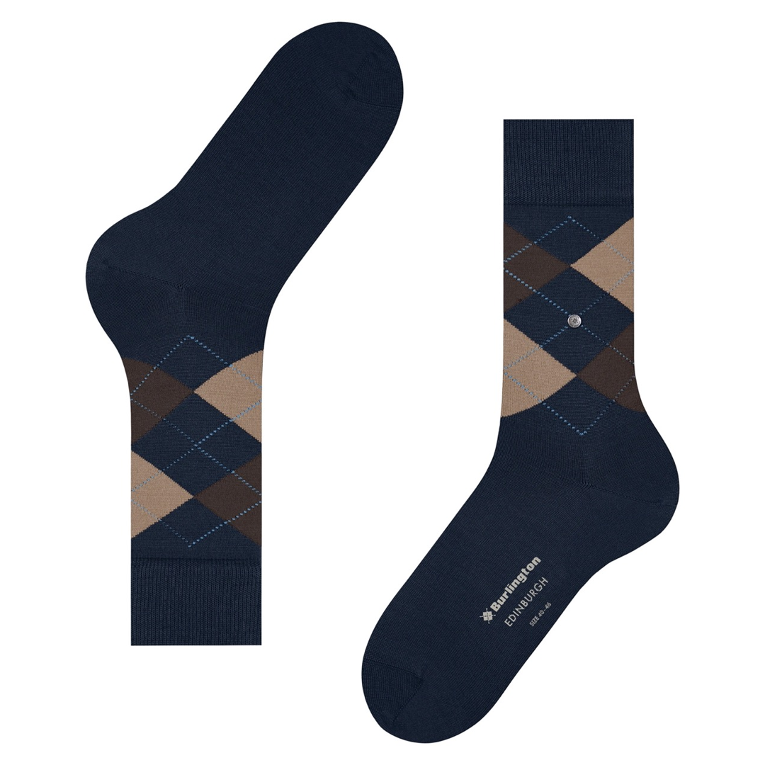 Edinburgh argyle herensokken, marineblauw met beige en bruine ruiten