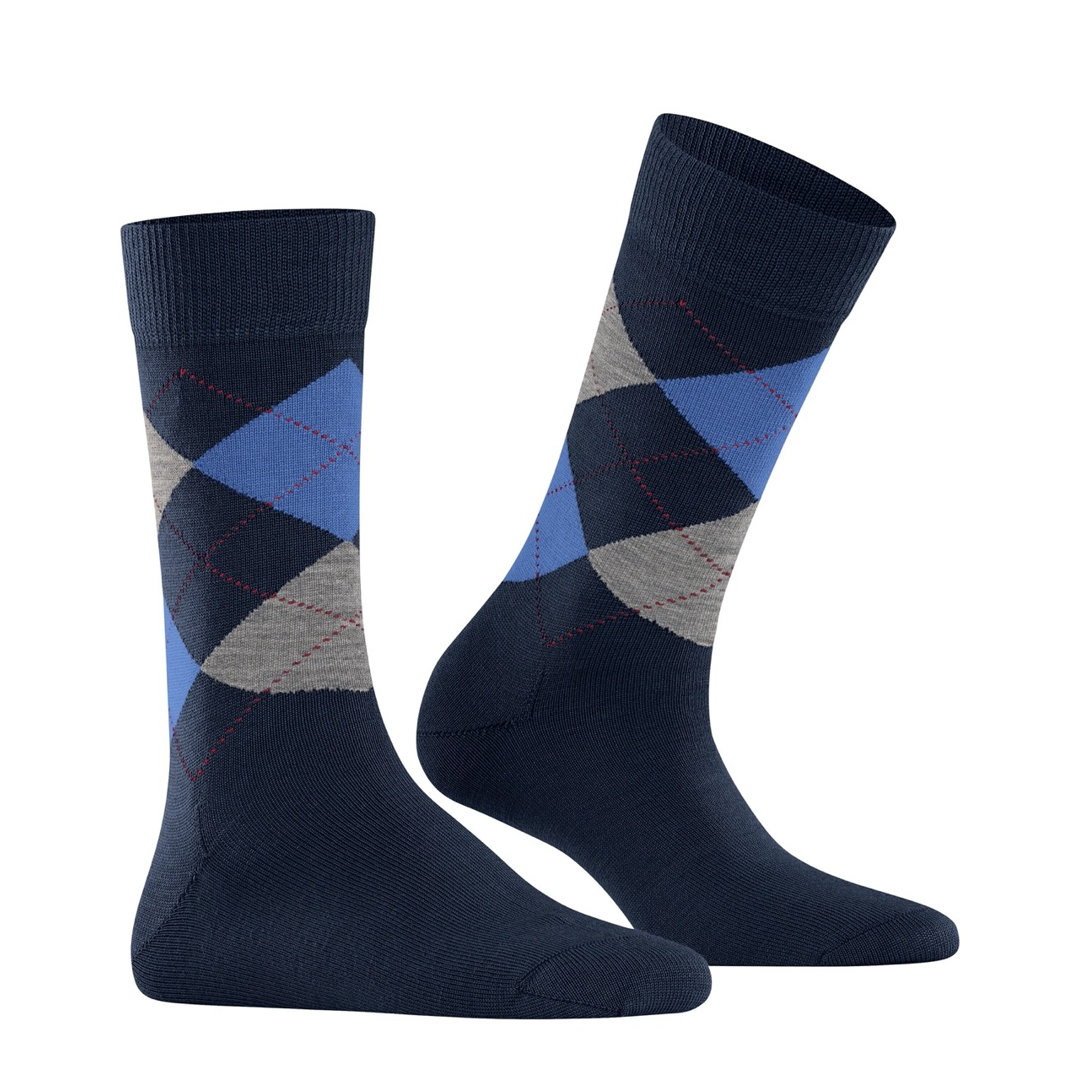 Marylebone argyle damesokken donkerblauw met grijze en blauwe ruiten