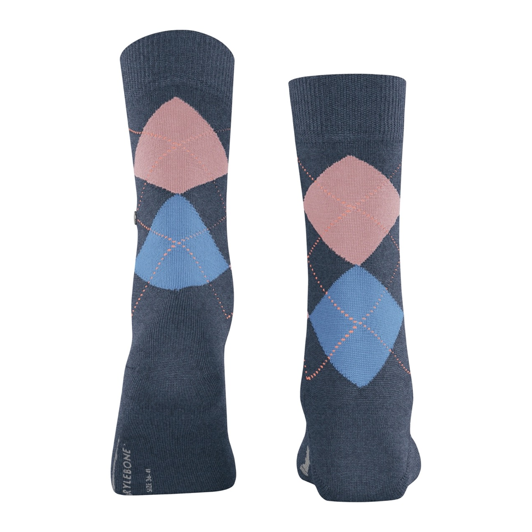 Marylebone argyle sokken, donkerblauwe basis met grote roze en lichtblauwe ruiten