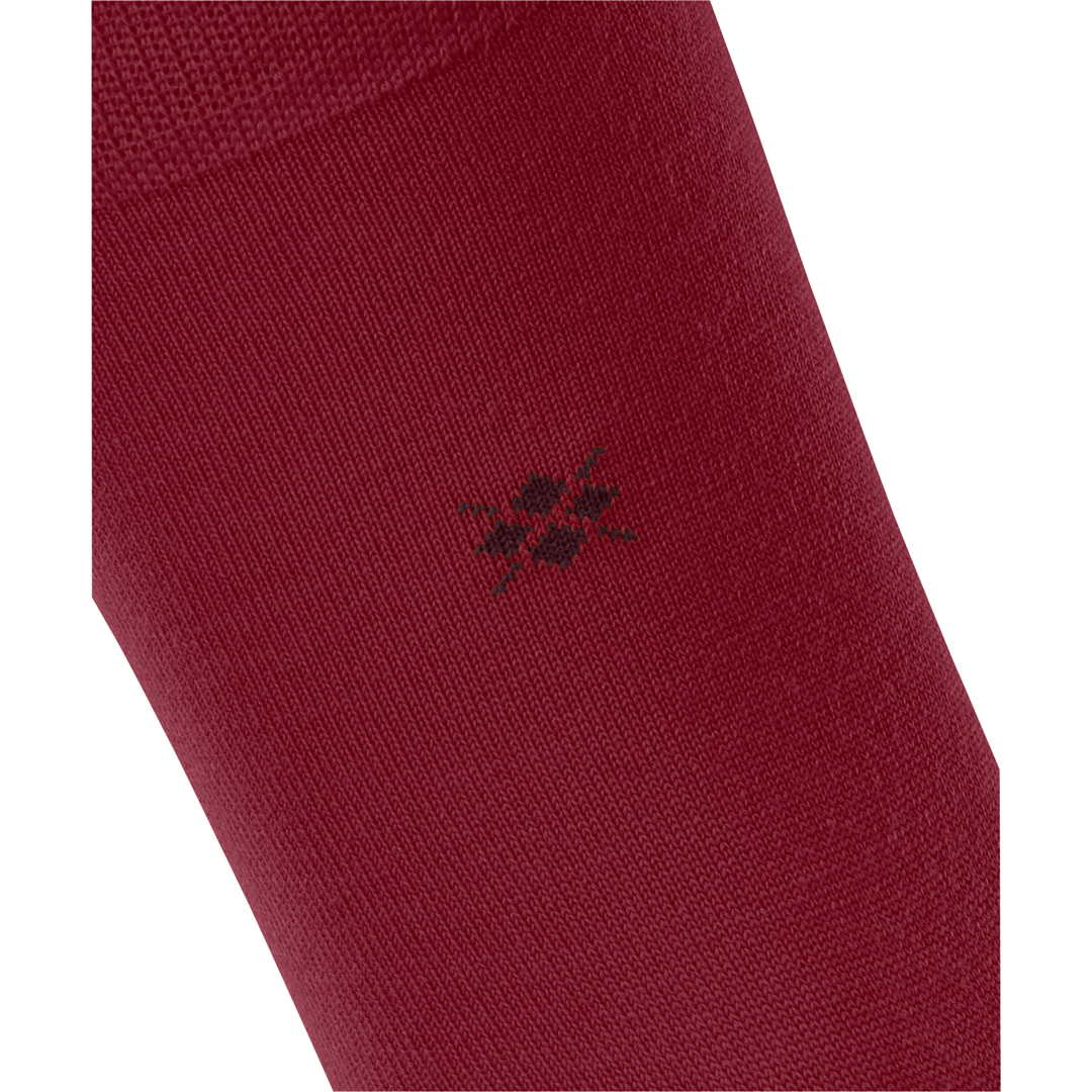 Cranberry sokken met klein ingeweven sterrenlogo op de schacht, close-up