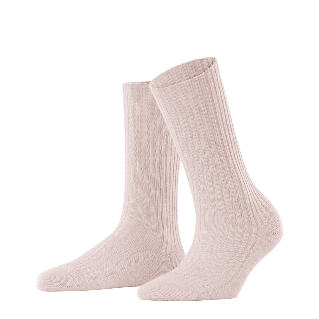 Roze bootkousen met merino-cashmiremix, paar met geribde ribben tot halverwege