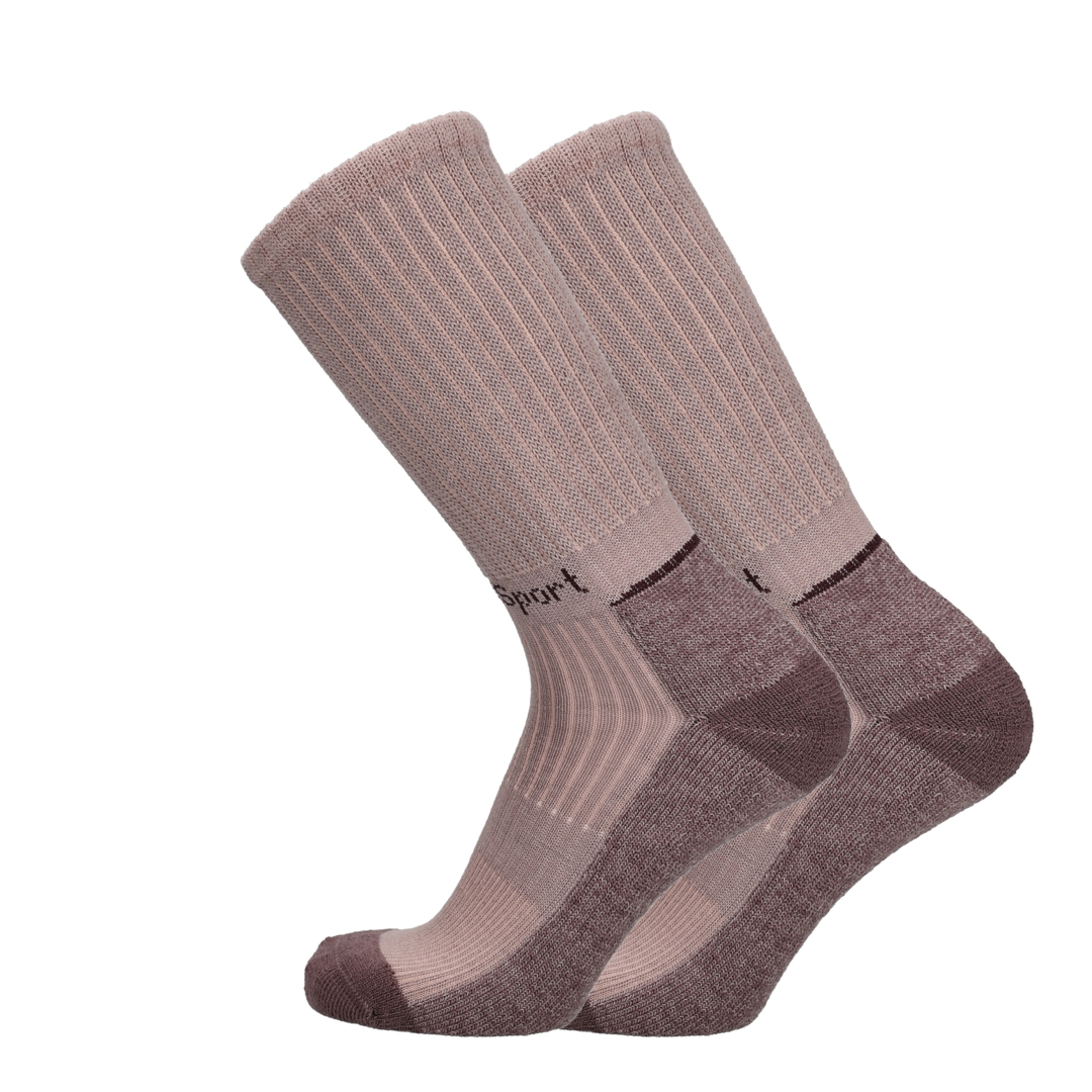 Napa dikke merino wandelsok in roze; geribde schacht en donkerbruine teen/ hiel