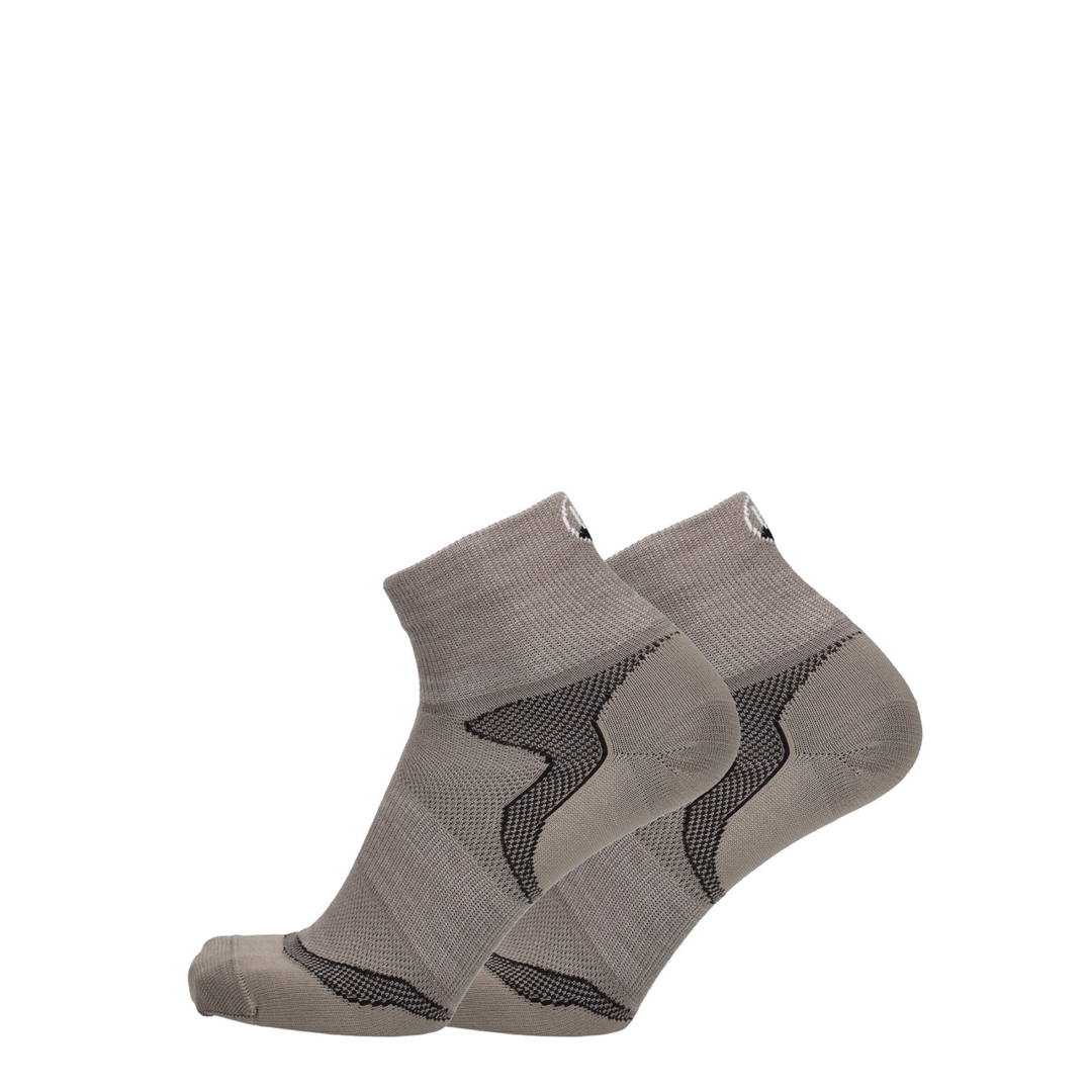 Taupe melange merino wandelsokken met S-vormige inzet op wreef