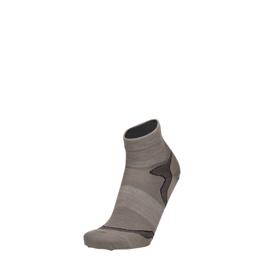 Taupe melange merino wandelsok met grijze inzet op wreef en enkelhoog