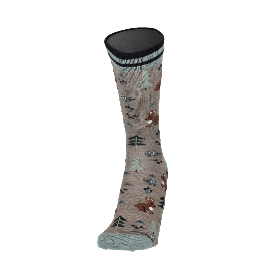 Beige merino sok met konijnenprint en zwarte geribde boord