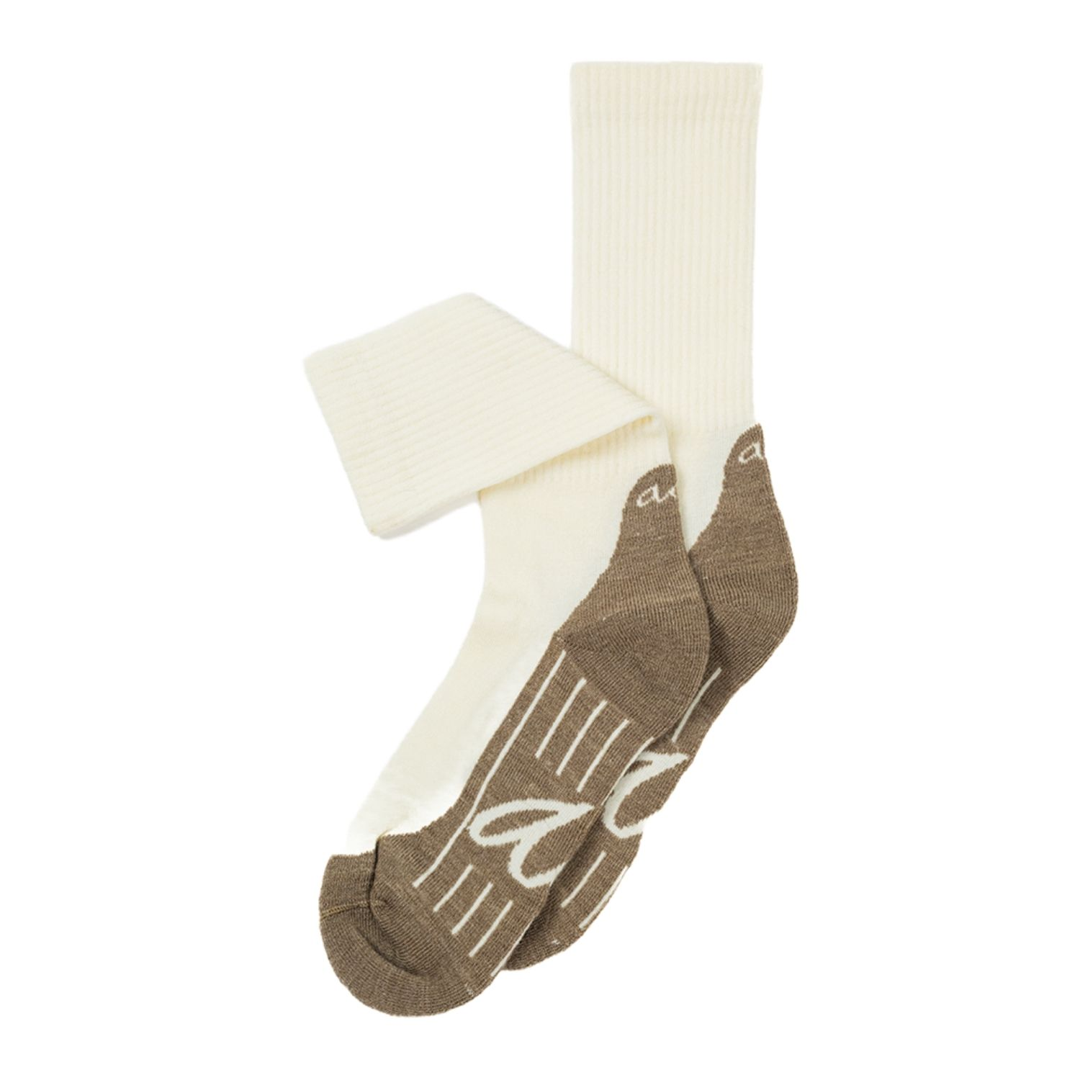 Hike plain wandelsokken off white, twee paar met bruine graphic onderaan