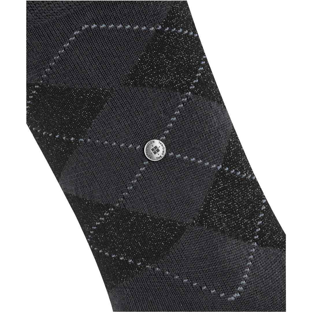 Zwarte Marylebone damessok met argyle ruiten en zilverkleurige glitterdraadjes
