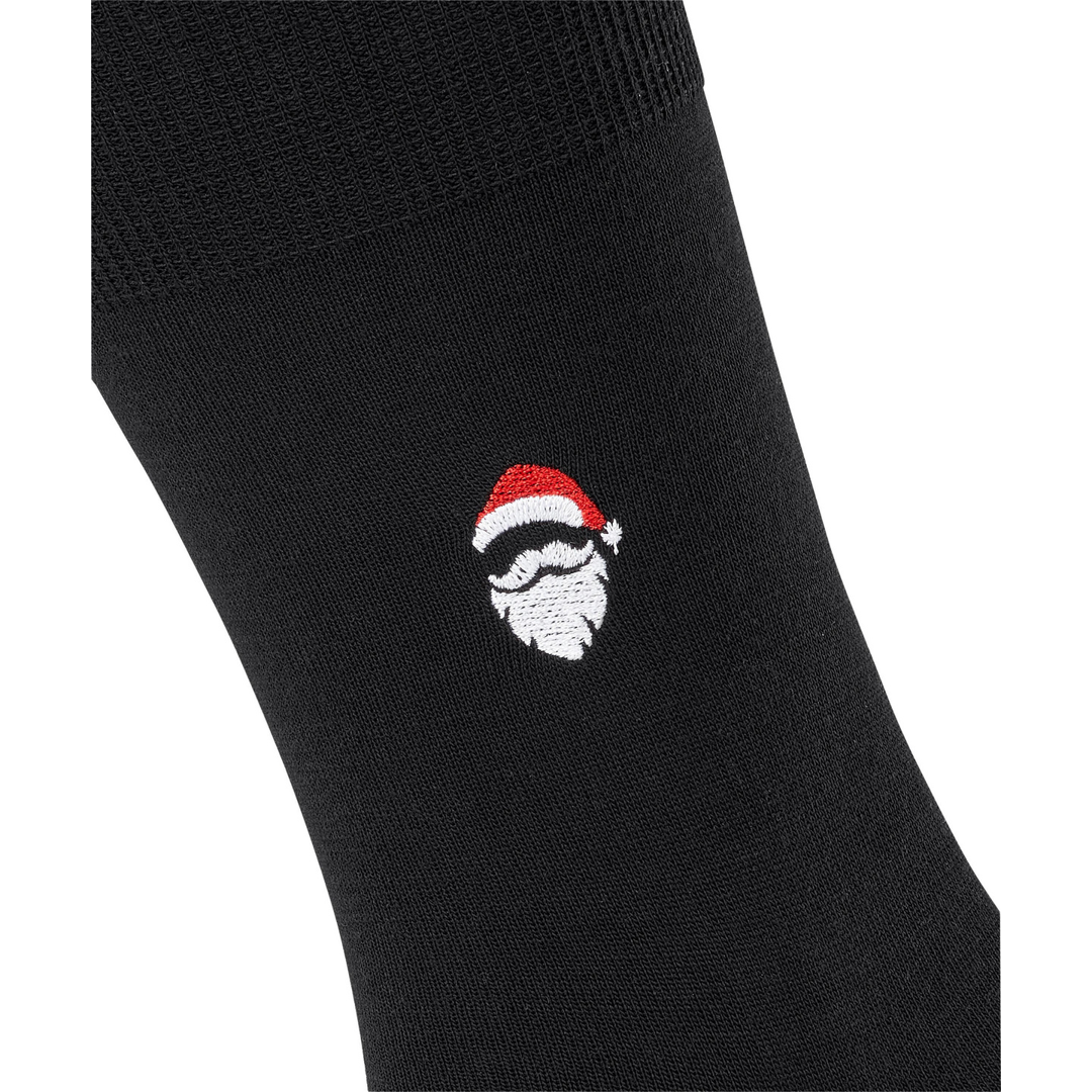 Zwarte sok met geborduurde kerstman op de enkel