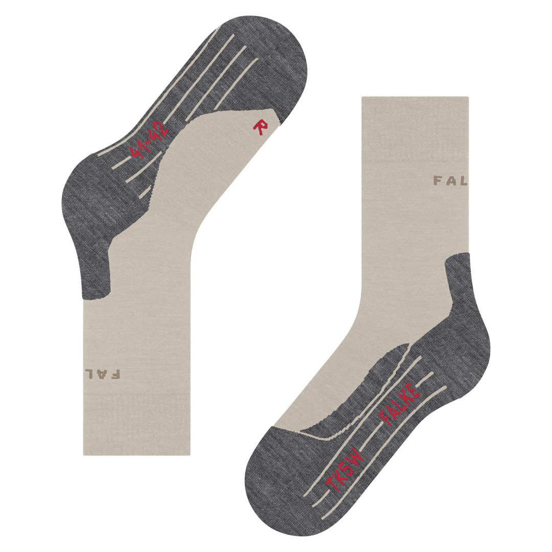 Dames TK5 Merino wandelsokken met FALKE-logo, grijs en lichtbeige, per paar