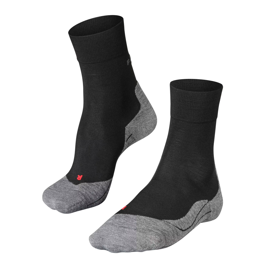 Merino hardloopsokken voor heren, zwart met grijze hiel/teen en rode accenten