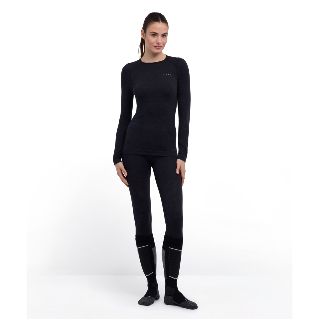 Thermoshirt met lange mouwen voor dames, donkerblauwe merinowol, ronde hals