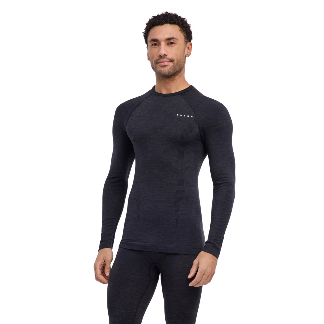 Donkere merino thermoshirt met lange mouwen voor heren, ronde hals