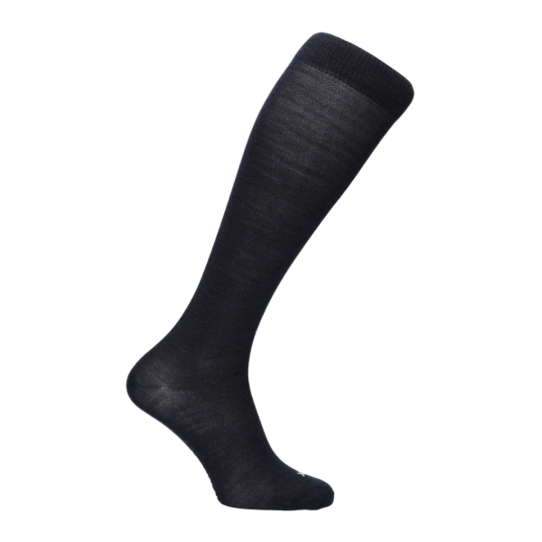Kniekous van Tencel™-mix, donkerblauw, glad gebreid tot boven de knie.